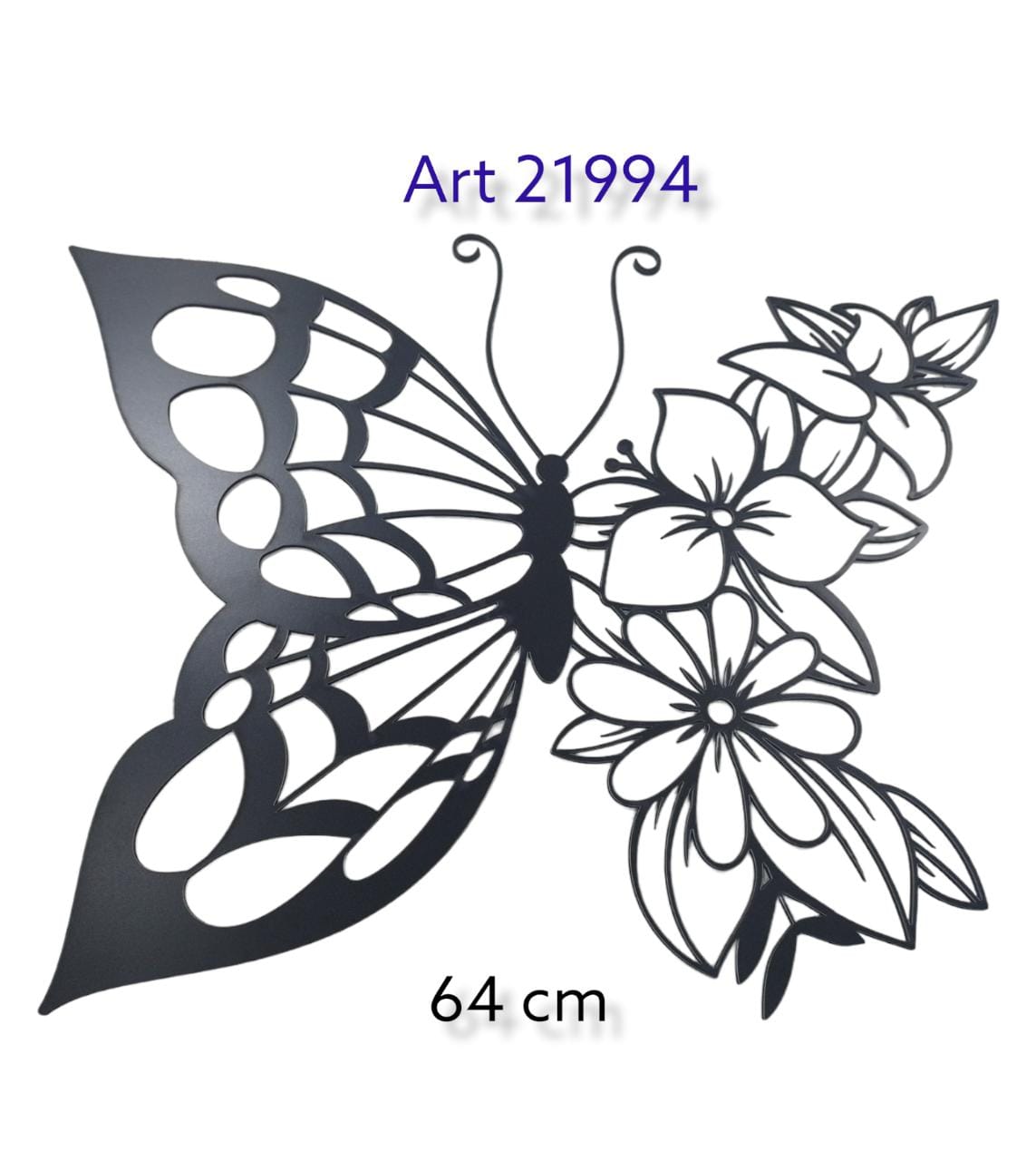 Mariposa negra con flor 64 cm 
