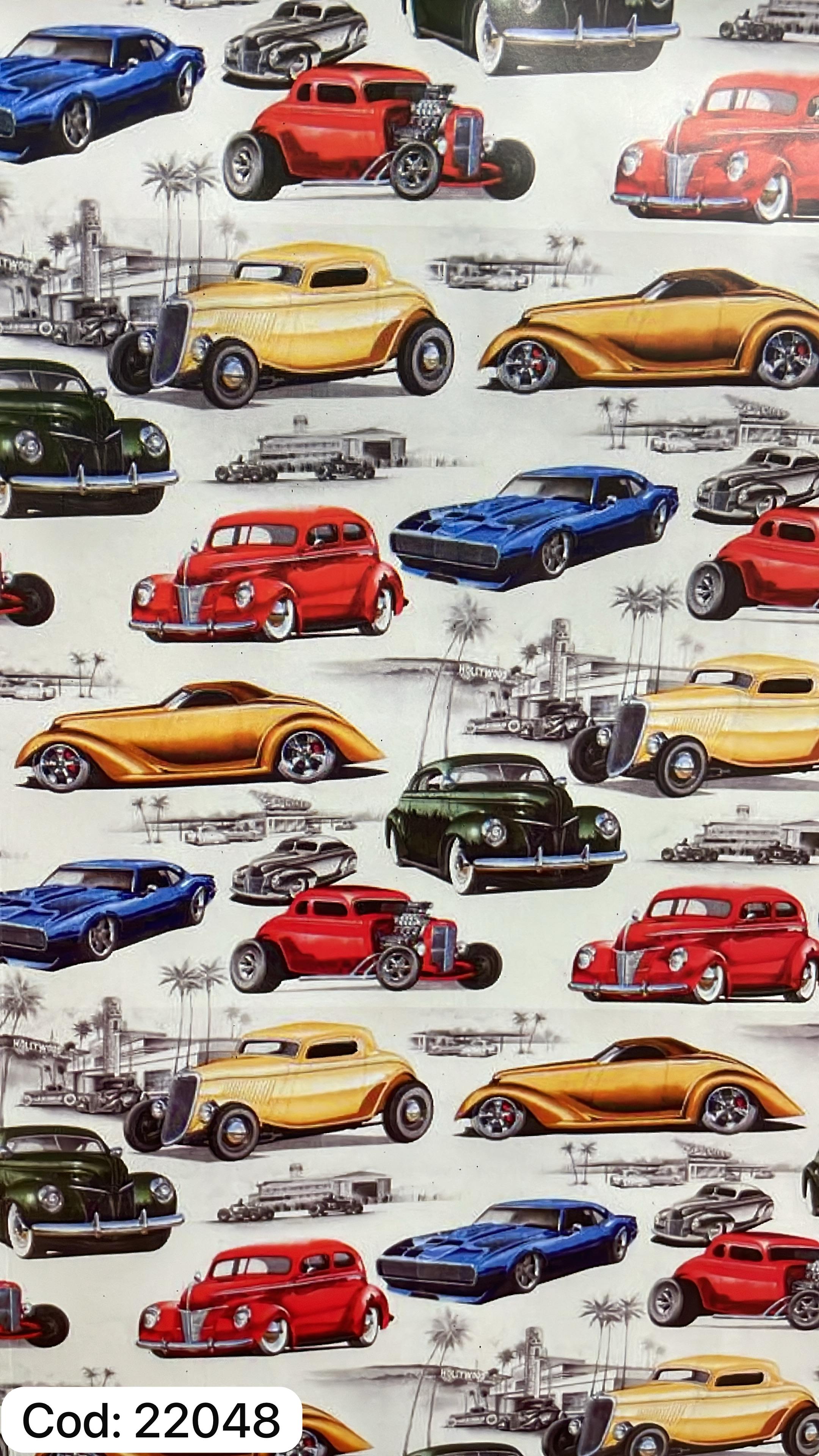 Papel de regalo ilustracion autos antiguos fondo gris