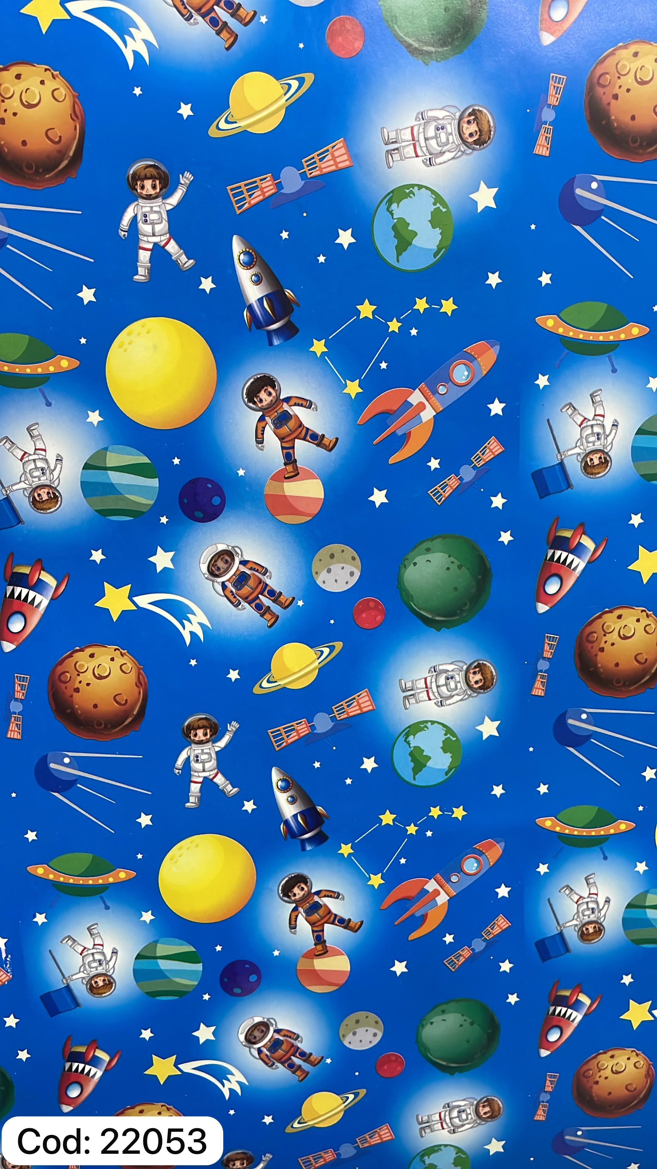 Papel de regalo ilustracion astronautas y planetas