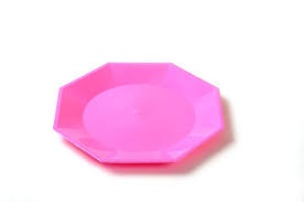 Plato octogonal  chico rosa plastico 