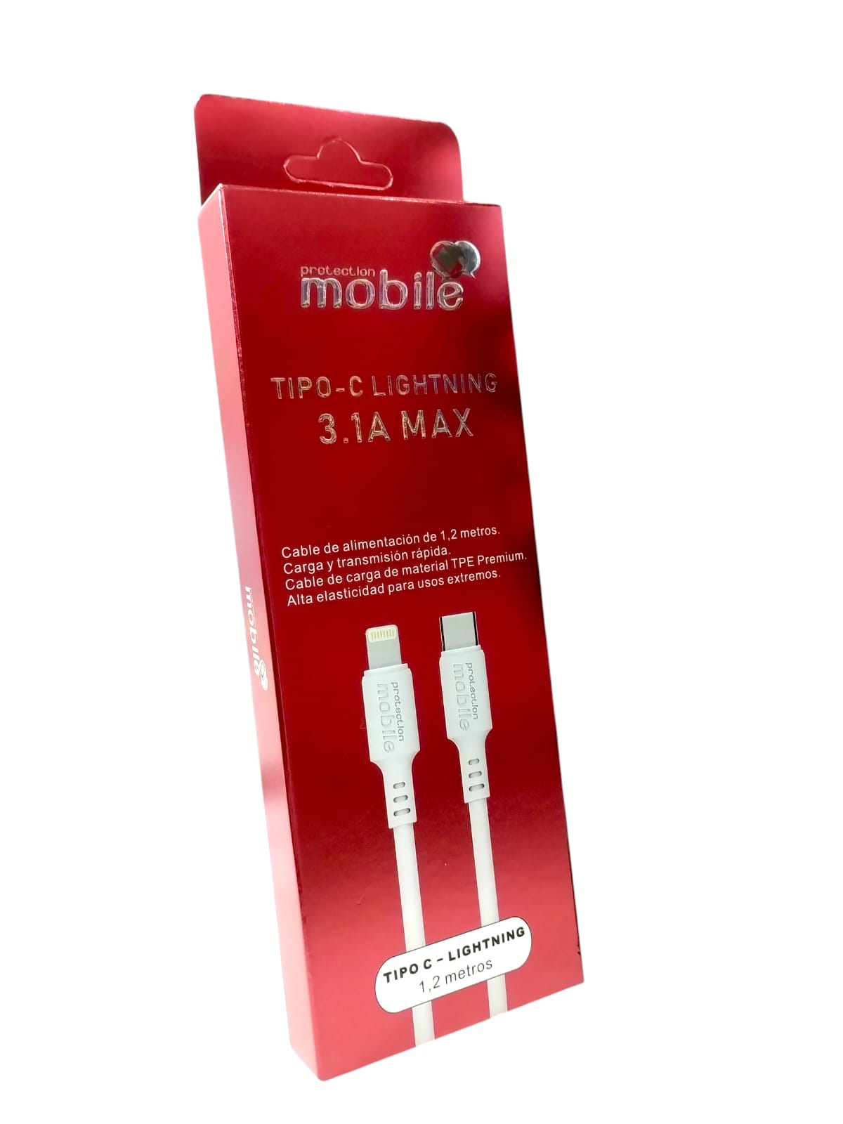 Cable mobile usb 3,1a max  tipo c-lightning  1,2 metros