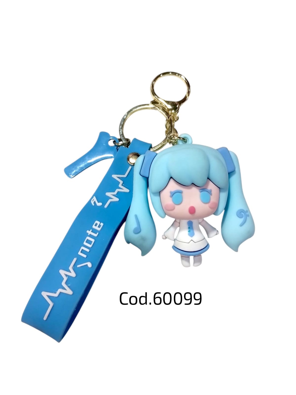 Llavero de goma miku celeste 