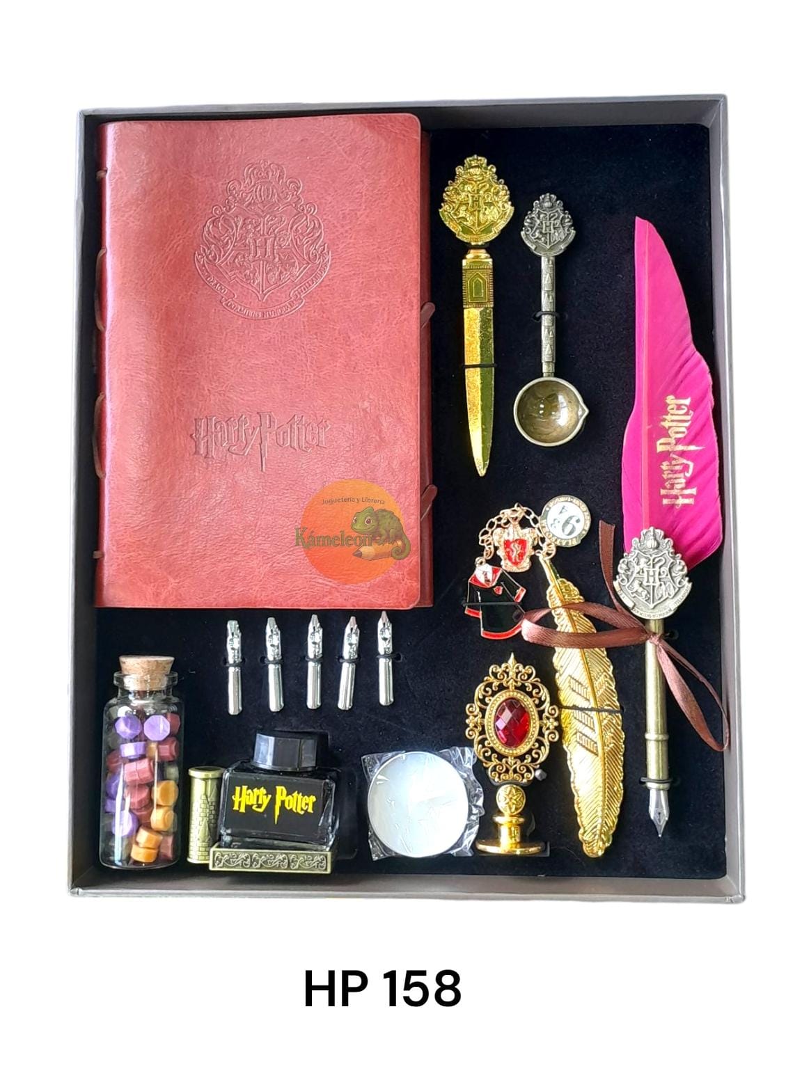 Harry potter set caja vitacora + sello + plma y accesorios