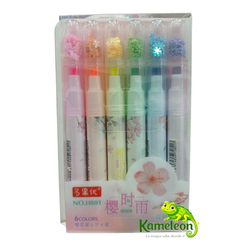 RESALTADOR PASTEL 6 UNIDADES LENTEJUELAS