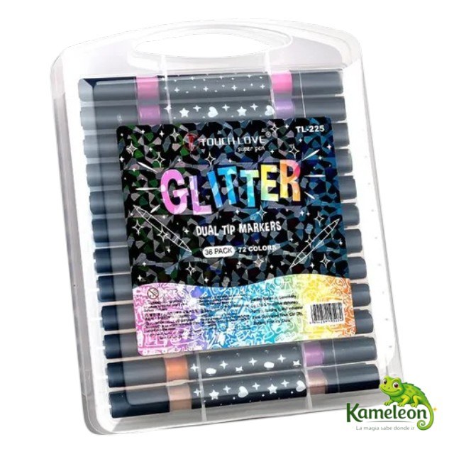 Set de marcadores doble punta con glitter 36 pcs