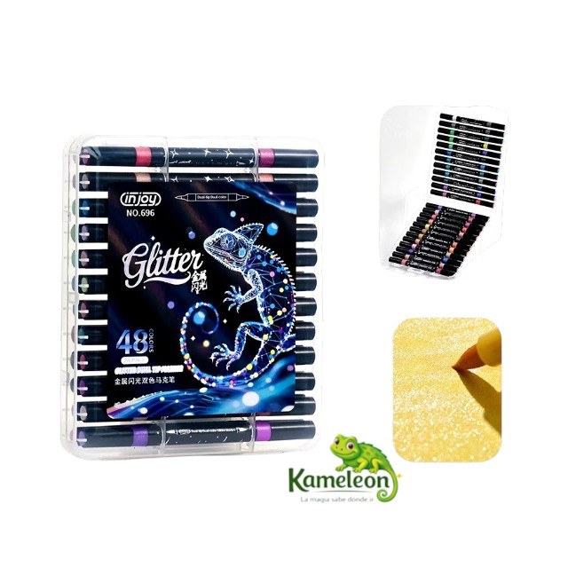 Set de marcadores doble punta glitter 48 pcs