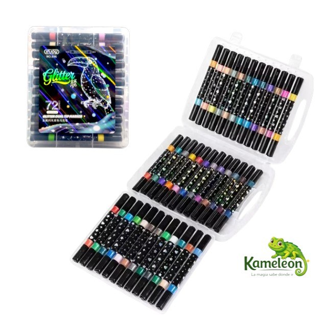 Set de marcadores doble punta glitter 72 pcs