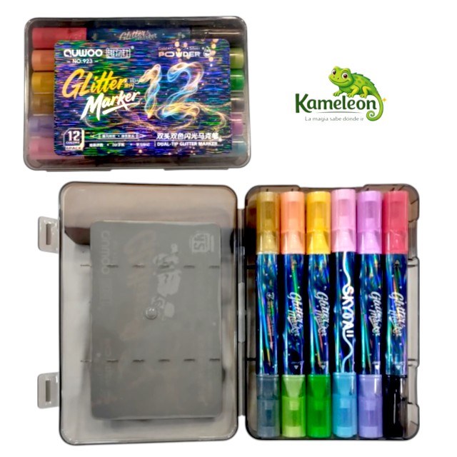 Marcadores doble punta pincel con glitter