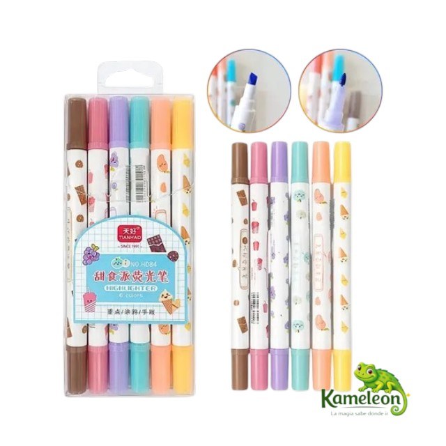 Resaltadores doble punta con perfume x6 colores