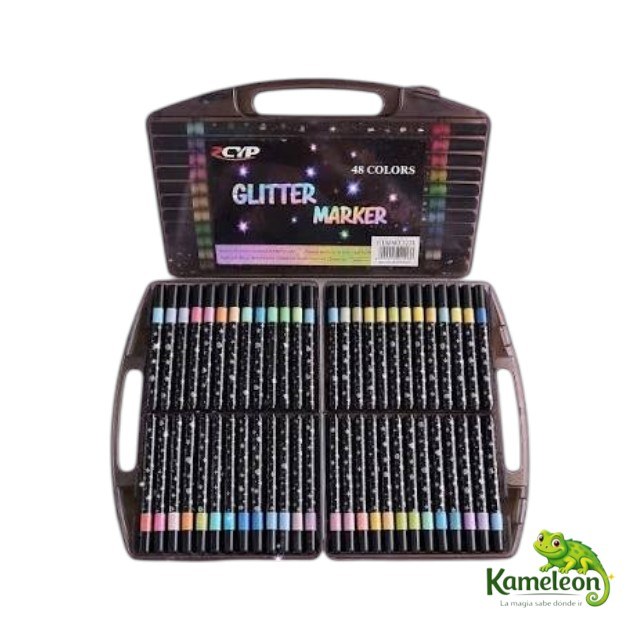 Valija de marcadores punta pincel con glitter x48 colores