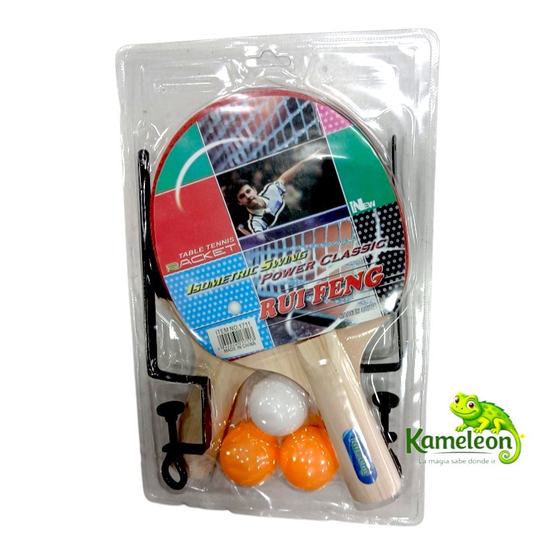 PIN PON SET CON 2 PALETAS + 3 PELOTAS + SET CON RED