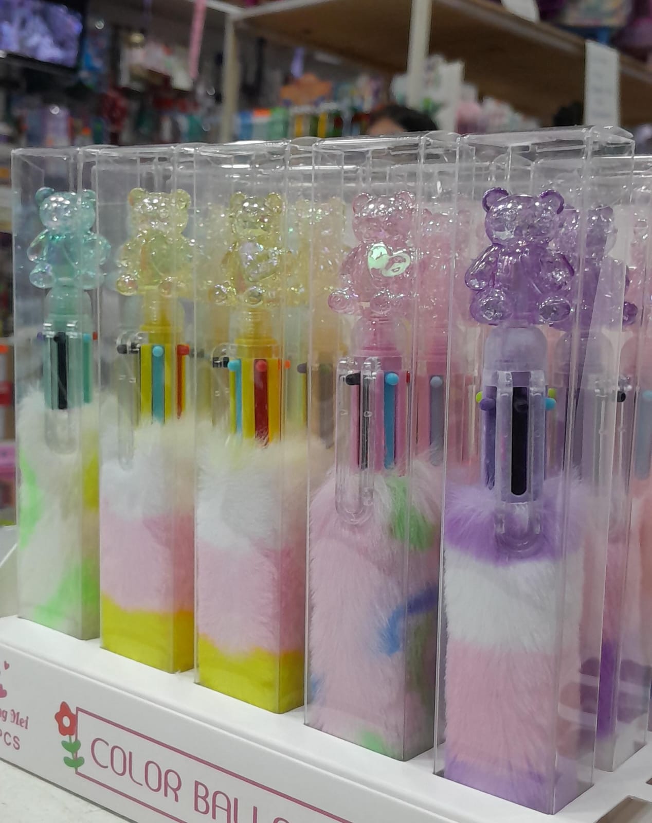 Lapicera multipaper retractil con osito y peluche 6 colores 