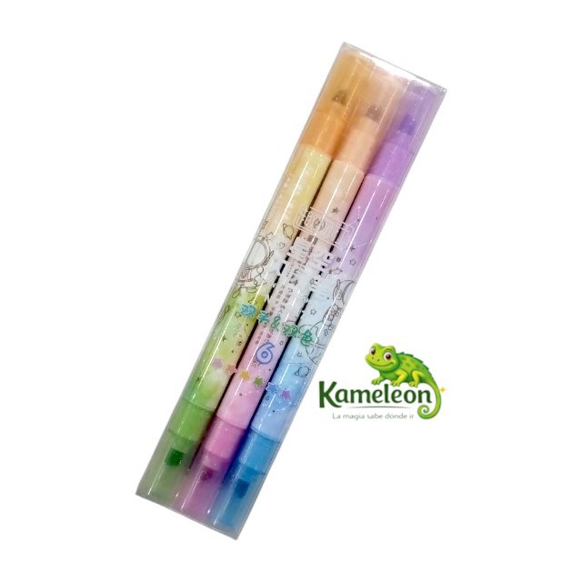 Resaltadores pasteles con brillitos doble punta
