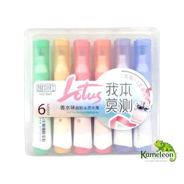 Resaltadores pastel con perfume lotus x6 colores