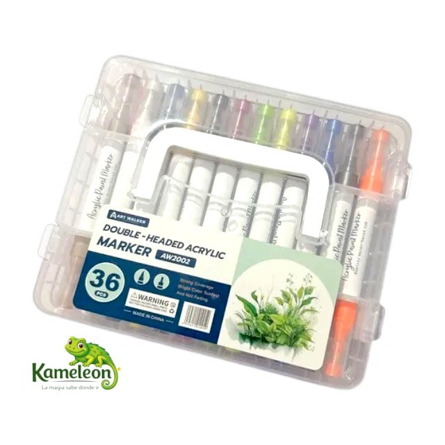 Valija de marcadores acrilicos doble punta x36 pcs