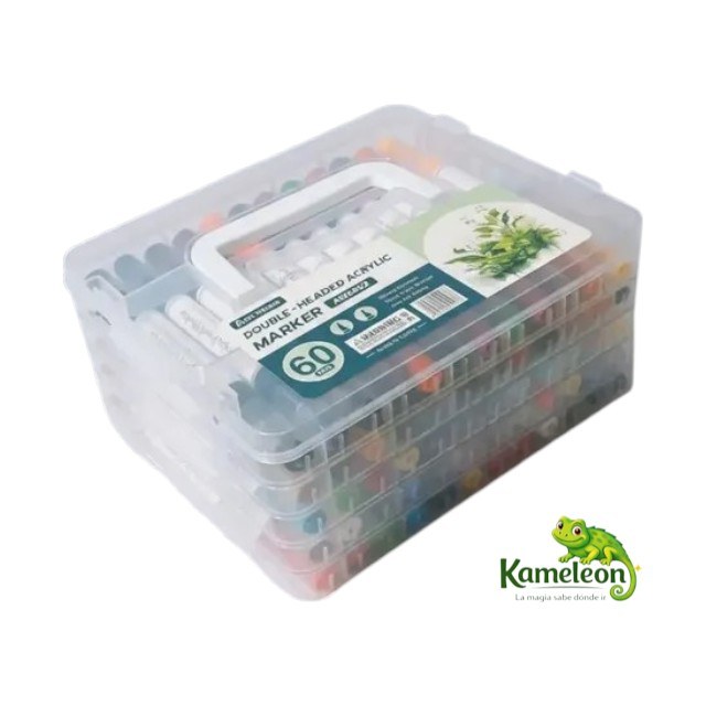 Valija de marcadores acrilicos doble punta x60 pcs