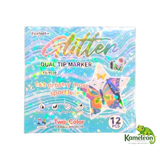 Marcadores doble punta con glitter x24 colores