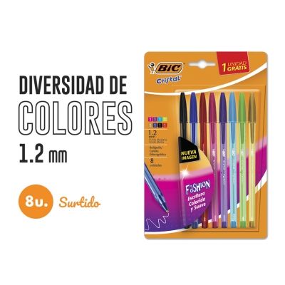 Boligrafo bic  shimmers blister 1.2mm x 8colores