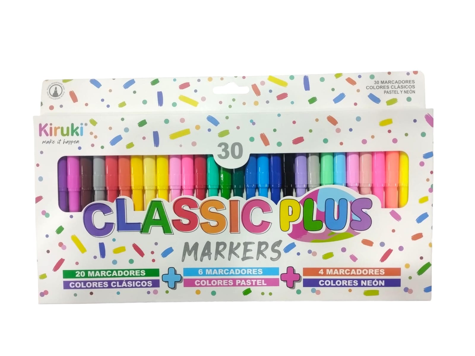 Marcadores kiruki x 30 clasicos + pastel + fluo
