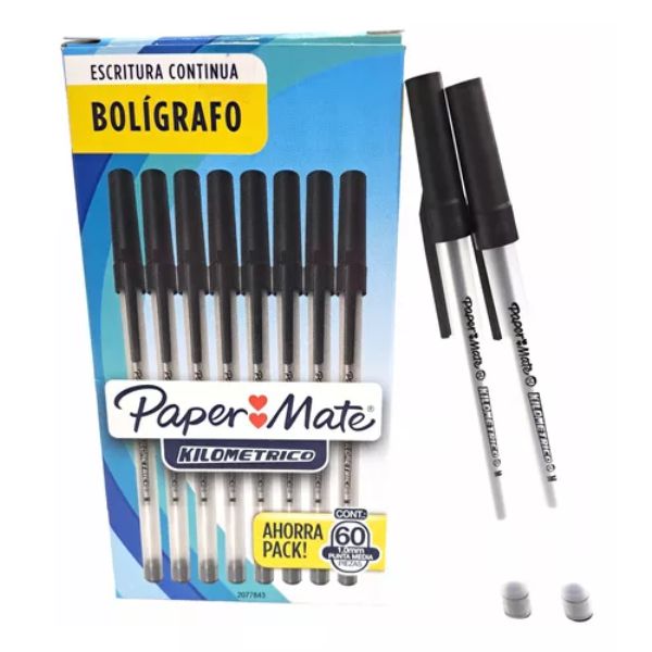 Lapicera paper mate negro kilometrico caja x 60 