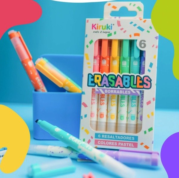 Resaltadores kiruki pasteles x 6 borrables