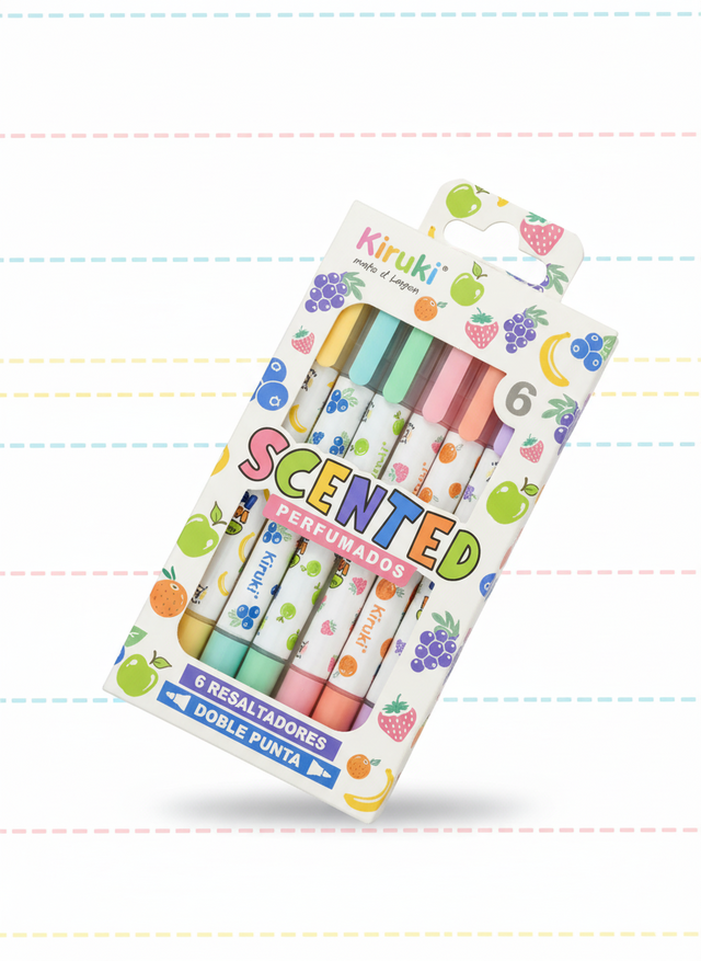 Resaltadores kiruki perfumados x 6 doble punta