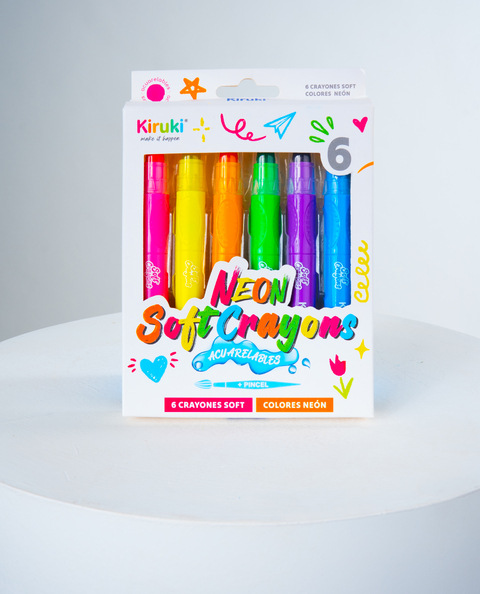 Crayones kiruki soft acuarelables x 6 fluo + pincel 
