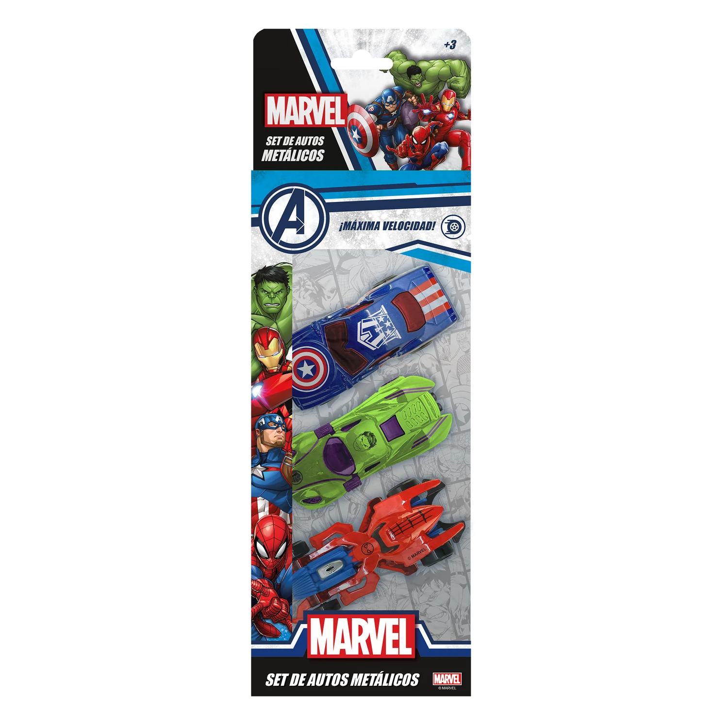 Autos metalicos en blister x 3 unidades marvel