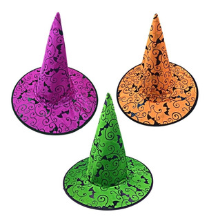 Sombrero de bruja naranja, verde o violeta