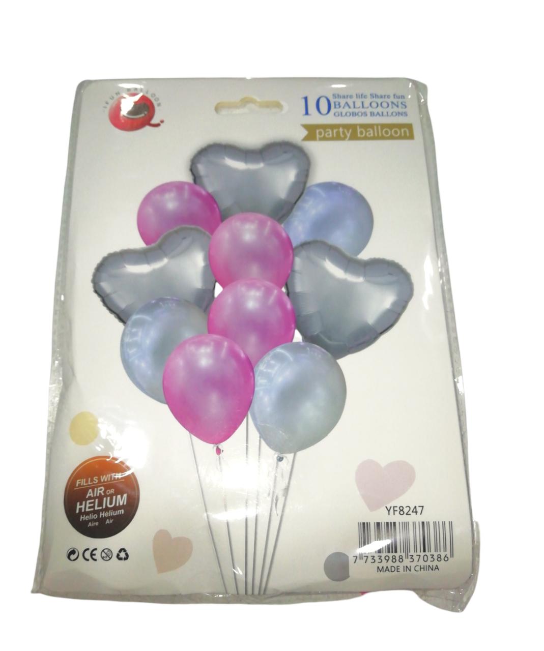 Set globos y corazones plata con lila y rosa 