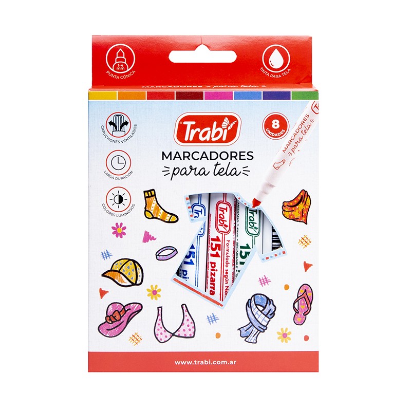 Marcadores trabi para tela x 8 unidades surtidas