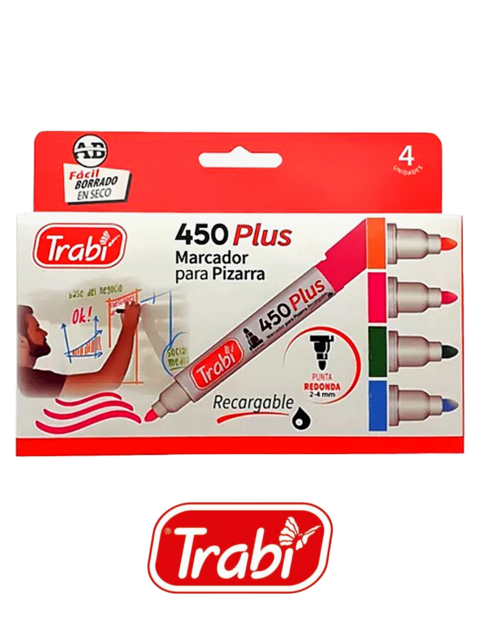 Marcadores trabi para pizarra x4 colores 450 plus