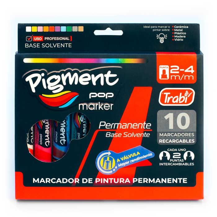 Marcador trabi pigment pop permanente base solvente est. 10u. surt. recargables