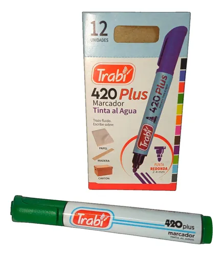 Marcador trabi 420 plus tinta al agua trazo 4-6mm verde