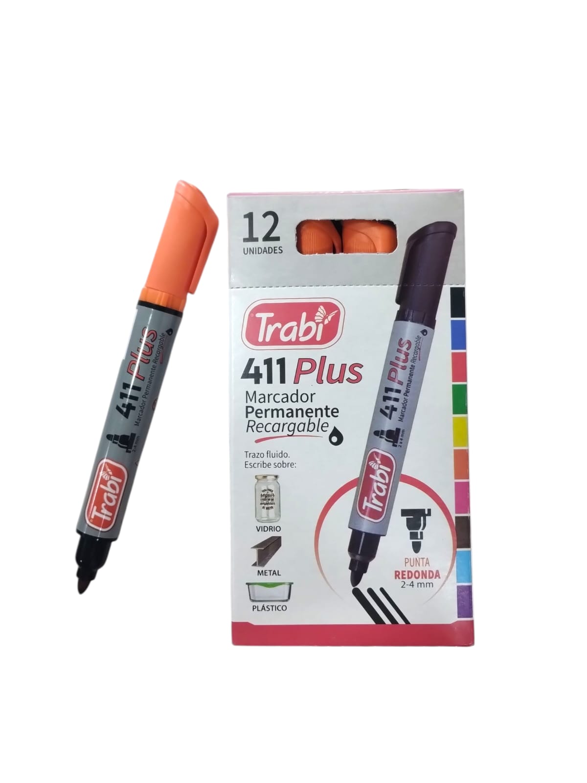 Marcador trabi permanente 411 plus naranja caja por 12un.