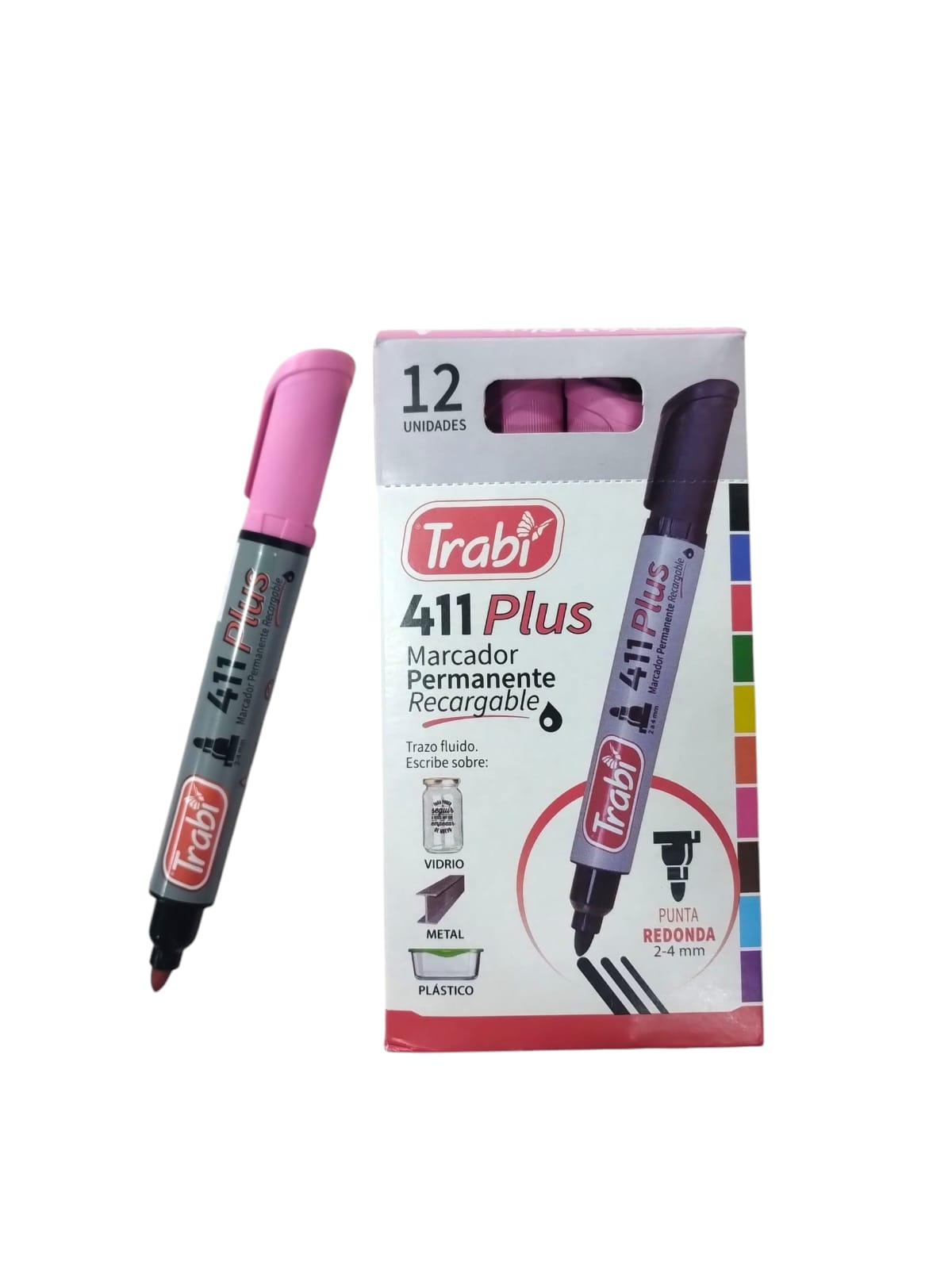 Marcador trabi permanente 411 plus rosa caja por 12un.