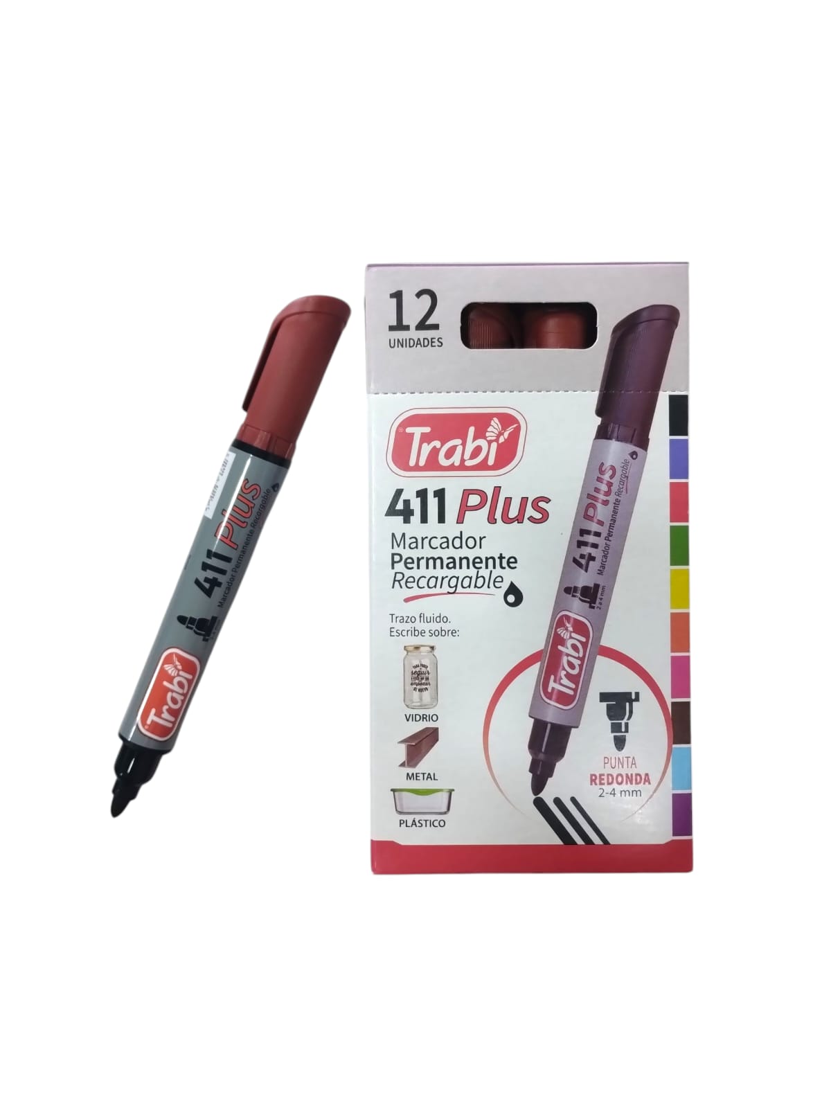 Marcador trabi permanente 411 plus marron caja por 12un.