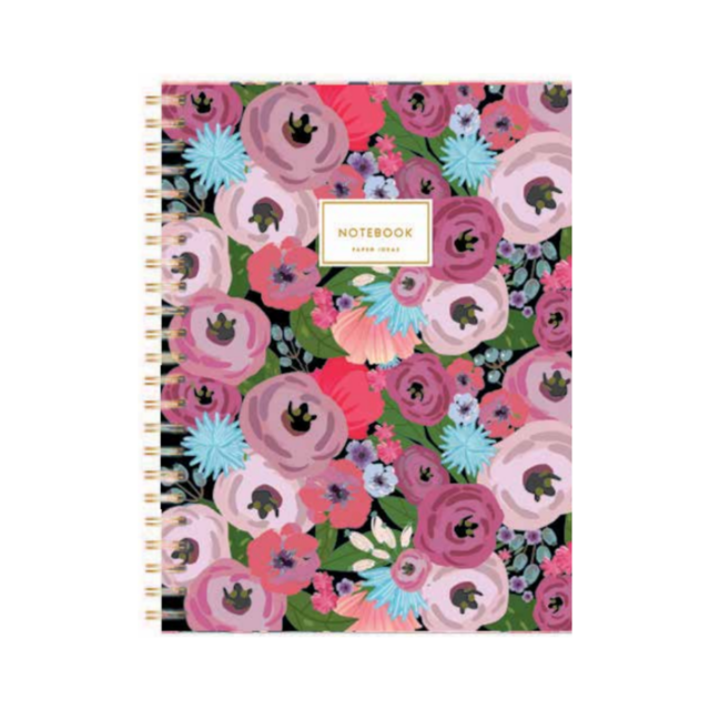 Cuaderno a4 decorline espiral flowers negro rayas/cuadros 
