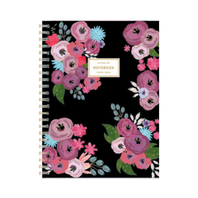 Cuaderno a4 decorline espiral negro con flores grandes rayas/cuadros 