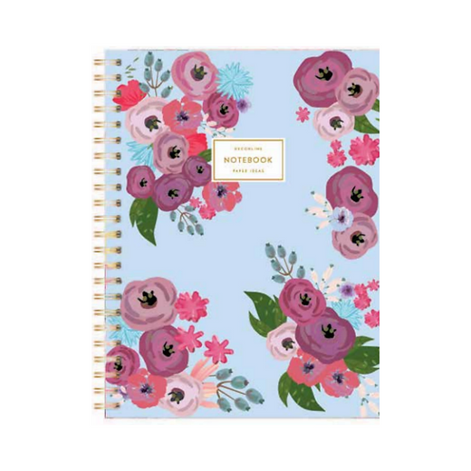 Cuaderno rayado notebook 18 x 25 tapa flores fondo celeste