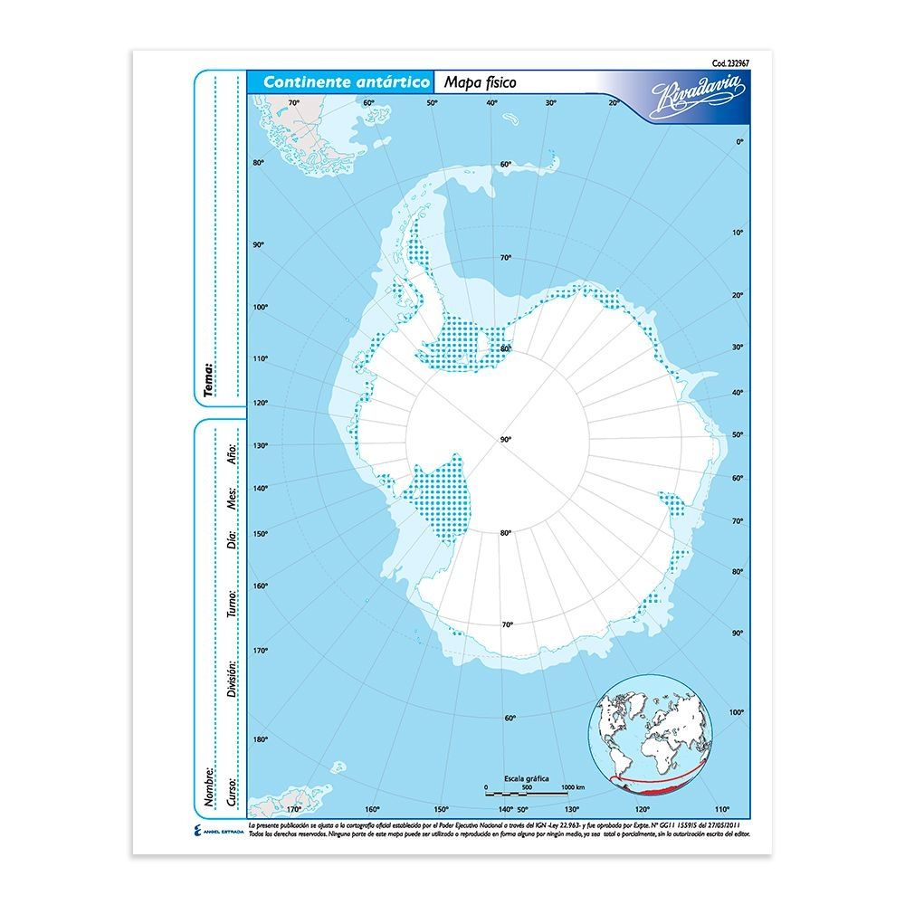Mapa nro 3 continente antartico fisico