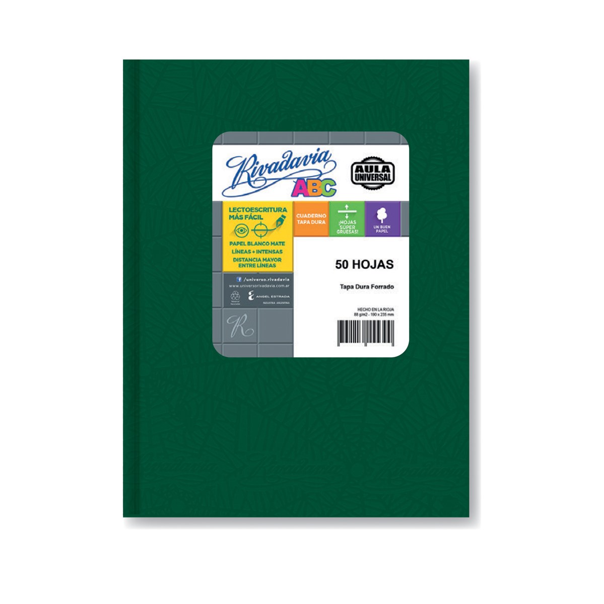 Cuaderno rivadavia aula unversal  abc 50hj. cuadrculado araÑa verde