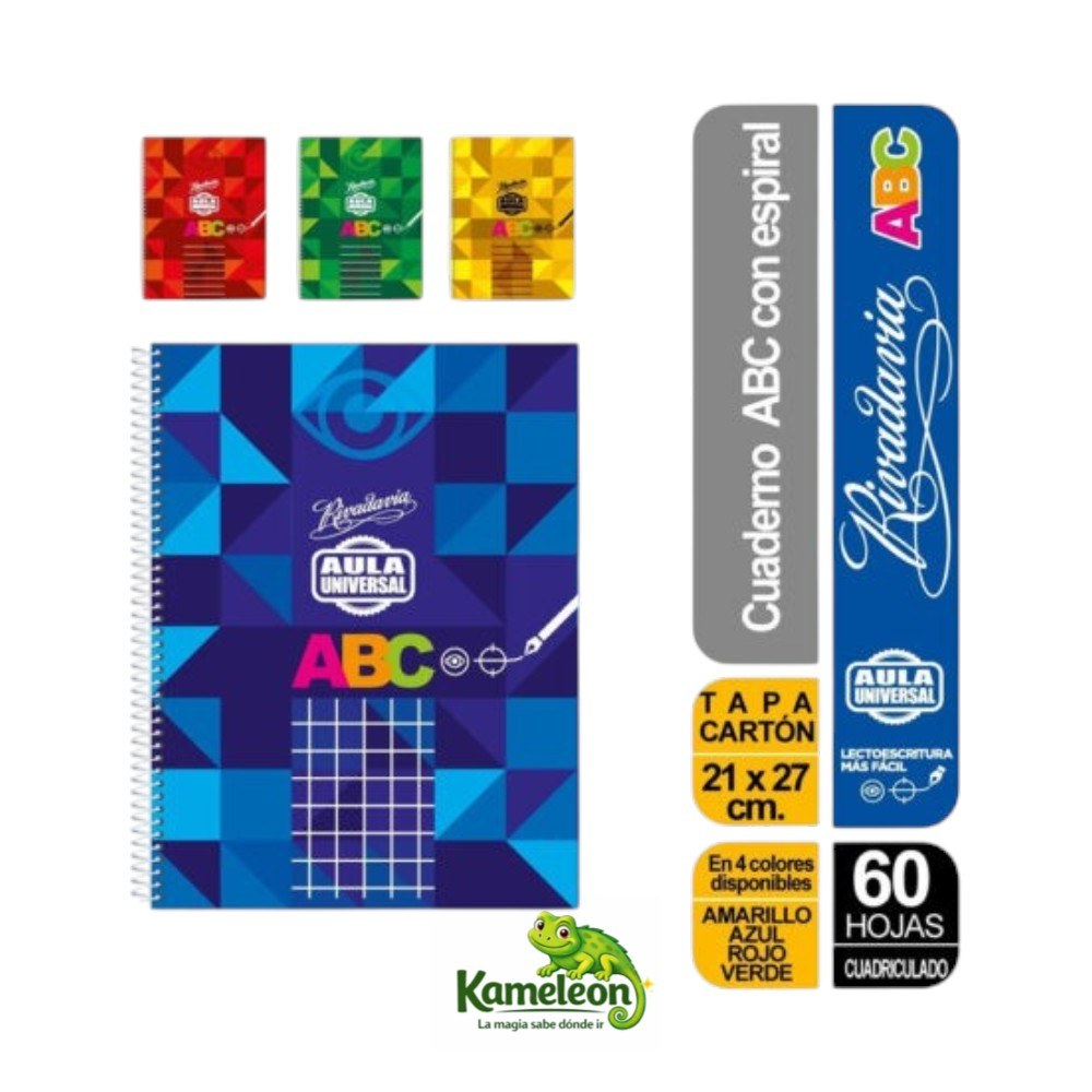 Cuaderno rivadavia aula universal abc espiral 60hj. cuadro