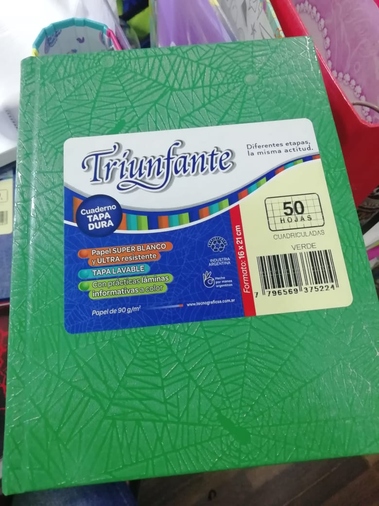 Cuaderno verde 50h cuadriculadas triunfante