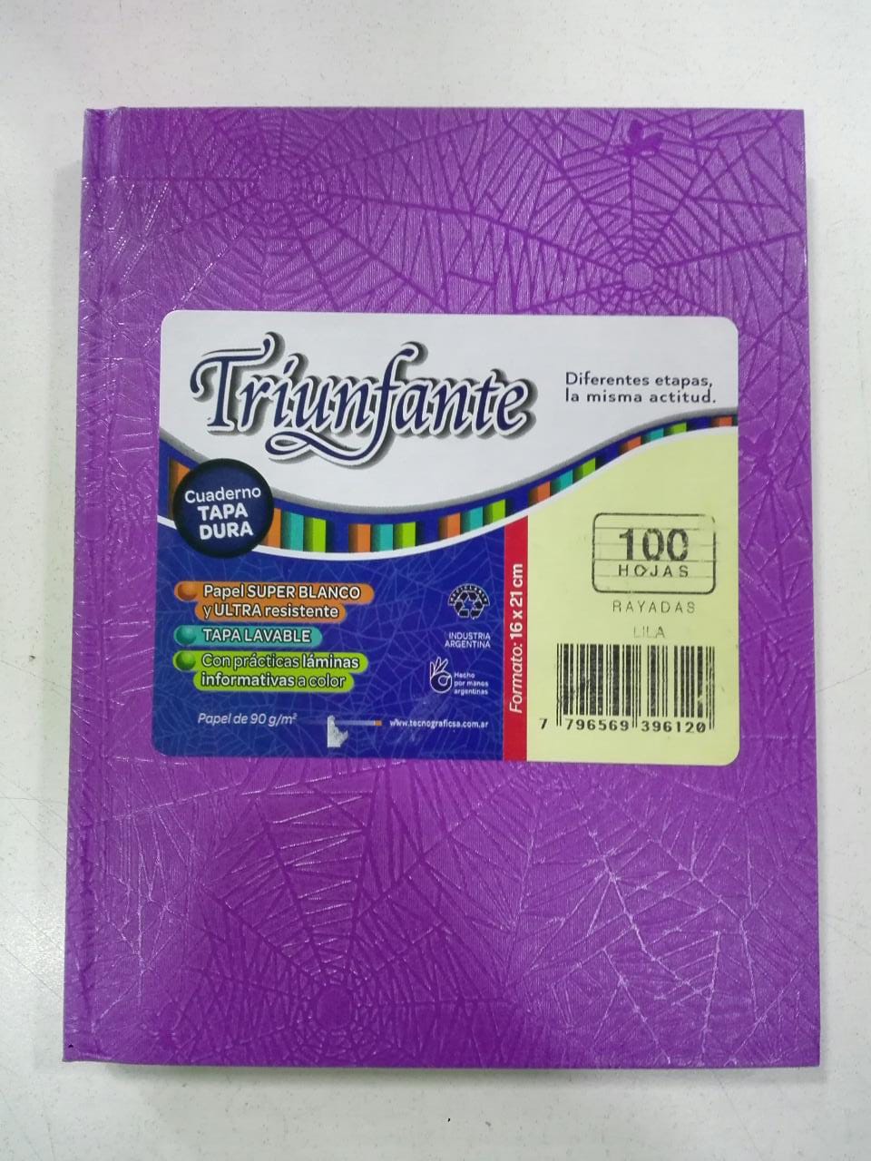 Cuaderno lila 100 hojas rayadas 16*21 cm