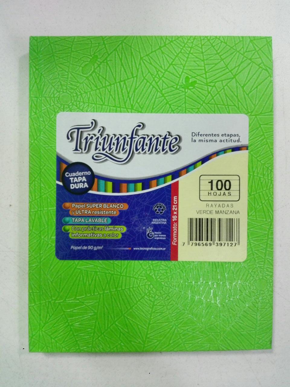 Cuaderno nro1 triunfante verde manzana x 100 h rayas