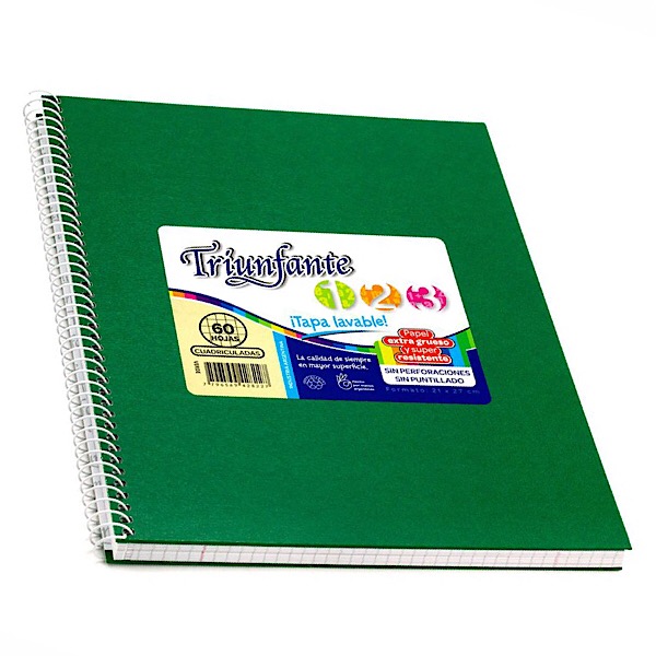 Cuaderno 1 2 3 verde con espiral x60h rayado 