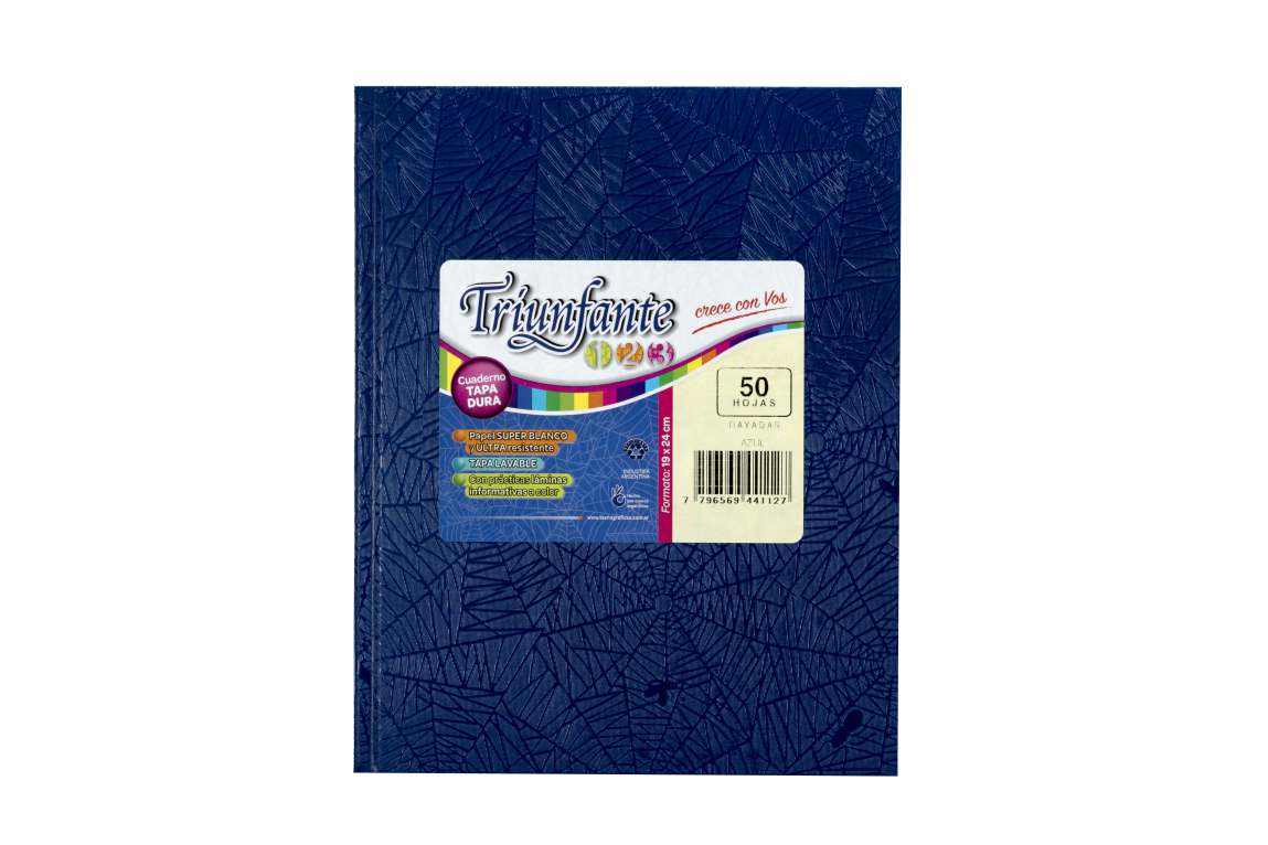 Cuaderno 1 2 3 azul x50h cuadriculado triunfante