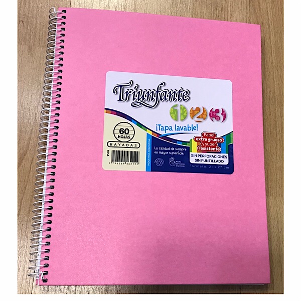 Cuaderno 1 2 3 rosa con espiral x  60h rayas