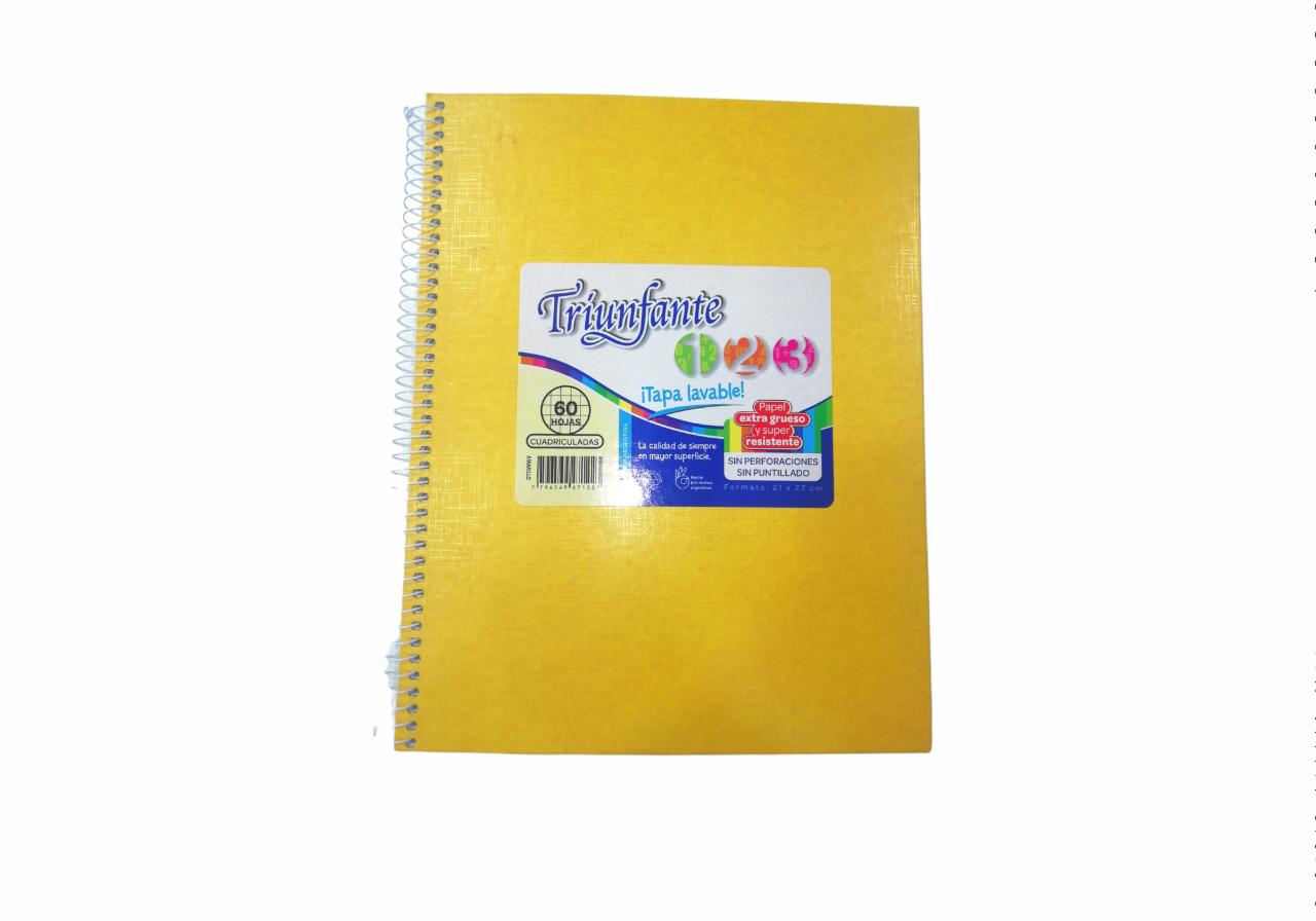 Cuaderno 1 2 3 amarillo con espiral x 60h cuadro